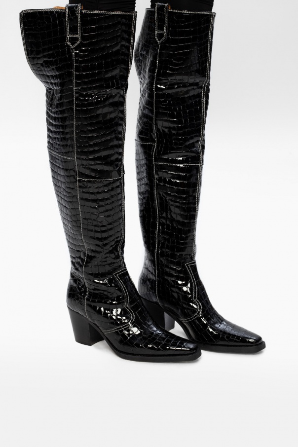 ganni quilted shell and leather platform boots